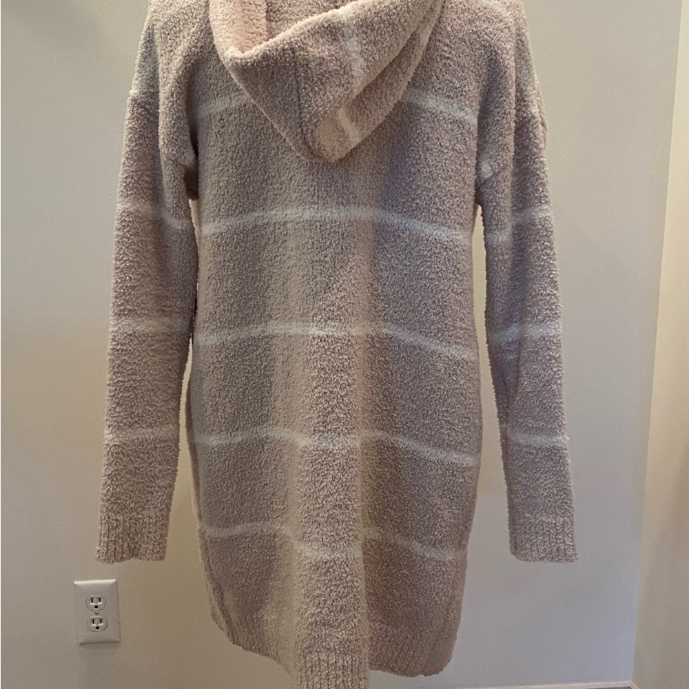 Almost Famous Womens Long Hooded Cardigan Tan w Cream Stripe Sweater/Size S/ NWT - Picture 8 of 15